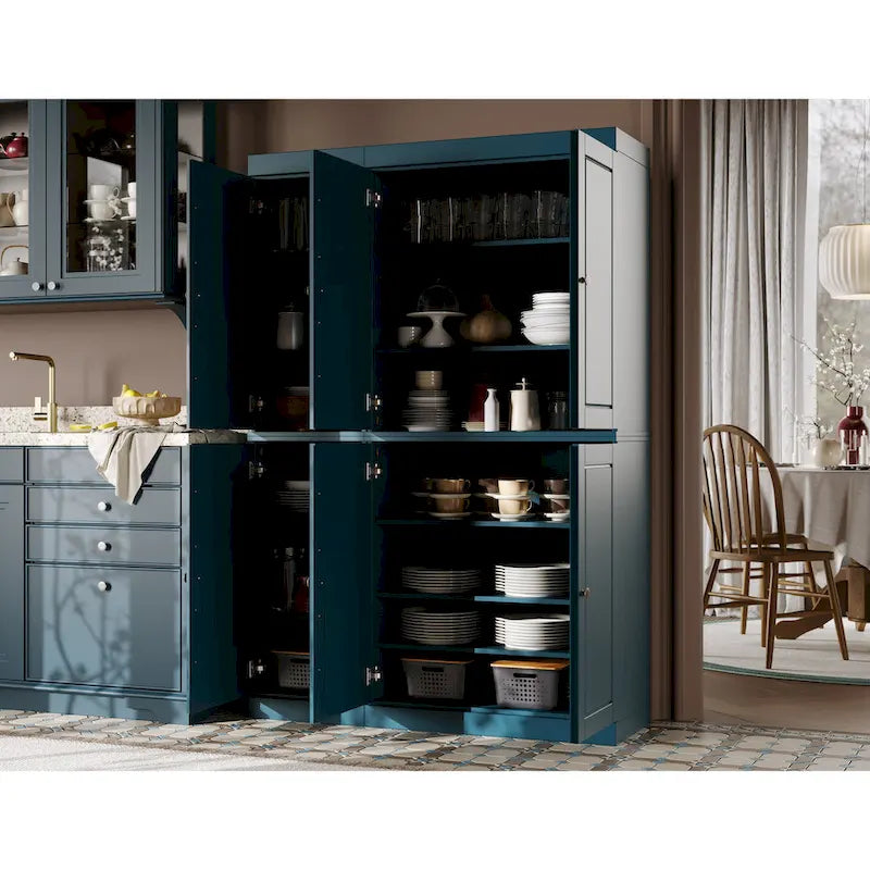 Solid Wood China Pantry Cabinet with Glass and Wood Doors Adjustable Shelves White Gray Black