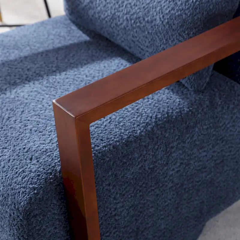 Boucle Fabric Swivel Accent Armchair with Wood Arms and Lumbar Pillow