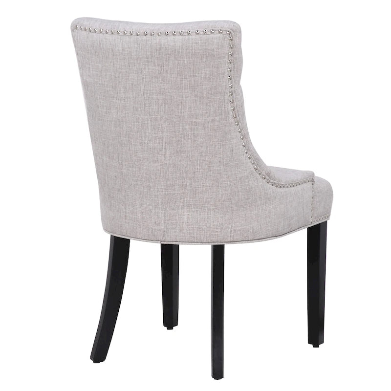 Chaise de salle à manger rembourrée en tissu de lin capitonné, avec clous décoratifs en laiton, beige