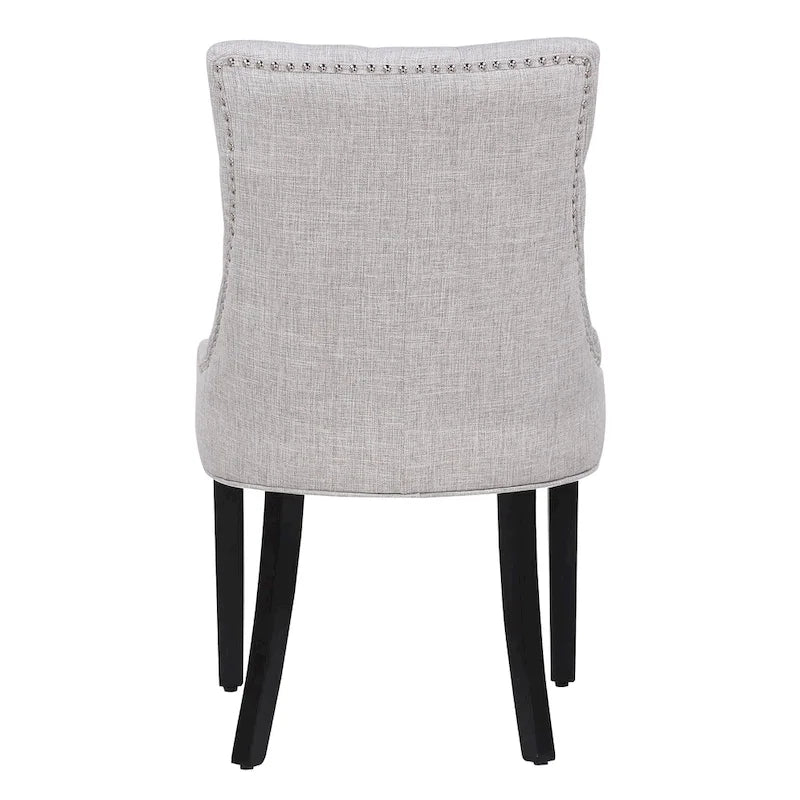 Chaise de salle à manger rembourrée en tissu de lin capitonné, avec clous décoratifs en laiton, beige
