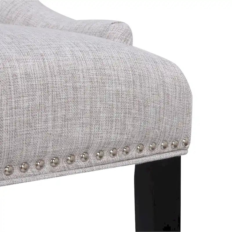 Chaise de salle à manger rembourrée en tissu de lin capitonné, avec clous décoratifs en laiton, beige