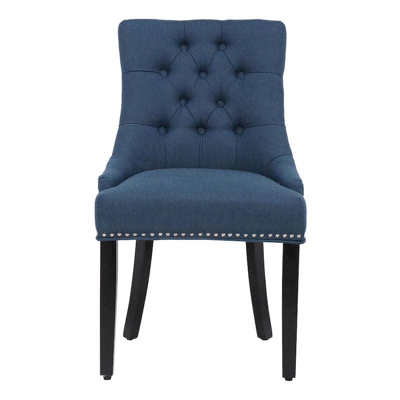 Chaise de salle à manger rembourrée en tissu de lin capitonné, avec clous décoratifs en laiton, beige