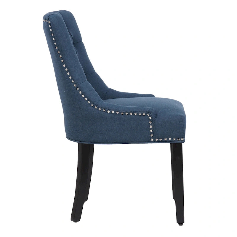 Chaise de salle à manger rembourrée en tissu de lin capitonné, avec clous décoratifs en laiton, beige