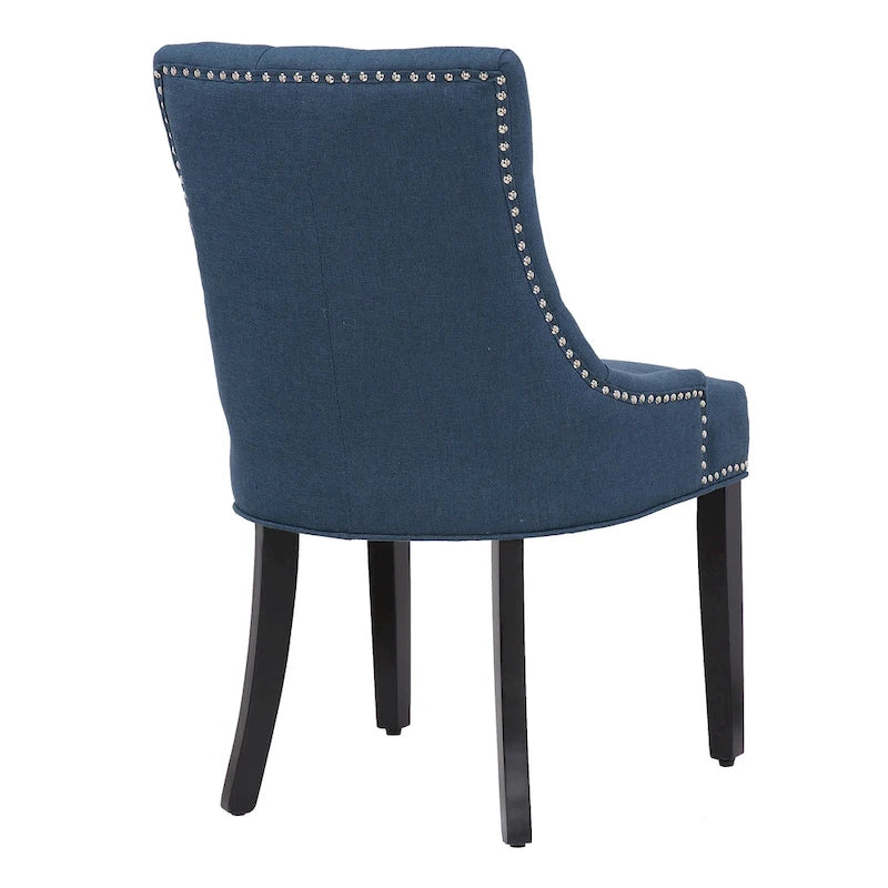 Chaise de salle à manger rembourrée en tissu de lin capitonné, avec clous décoratifs en laiton, beige