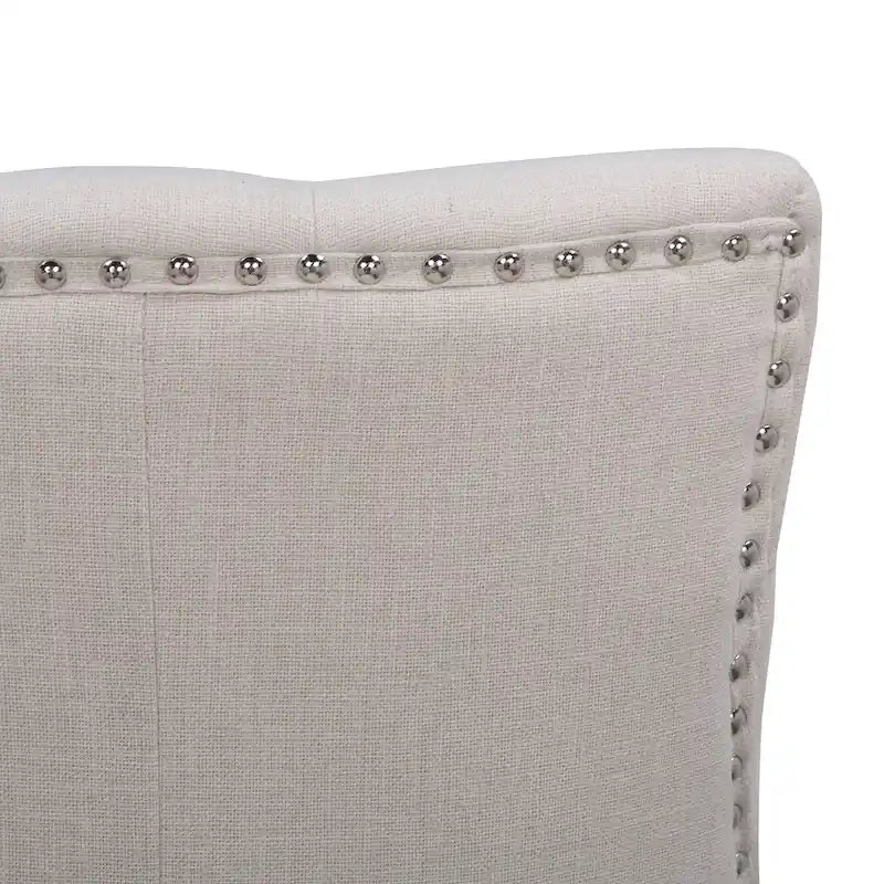 Chaise de salle à manger rembourrée en tissu de lin capitonné, avec clous décoratifs en laiton, beige