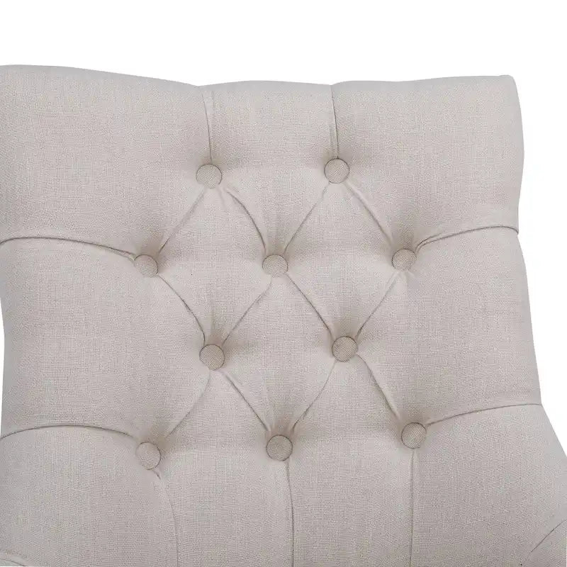 Chaise de salle à manger rembourrée en tissu de lin capitonné, avec clous décoratifs en laiton, beige