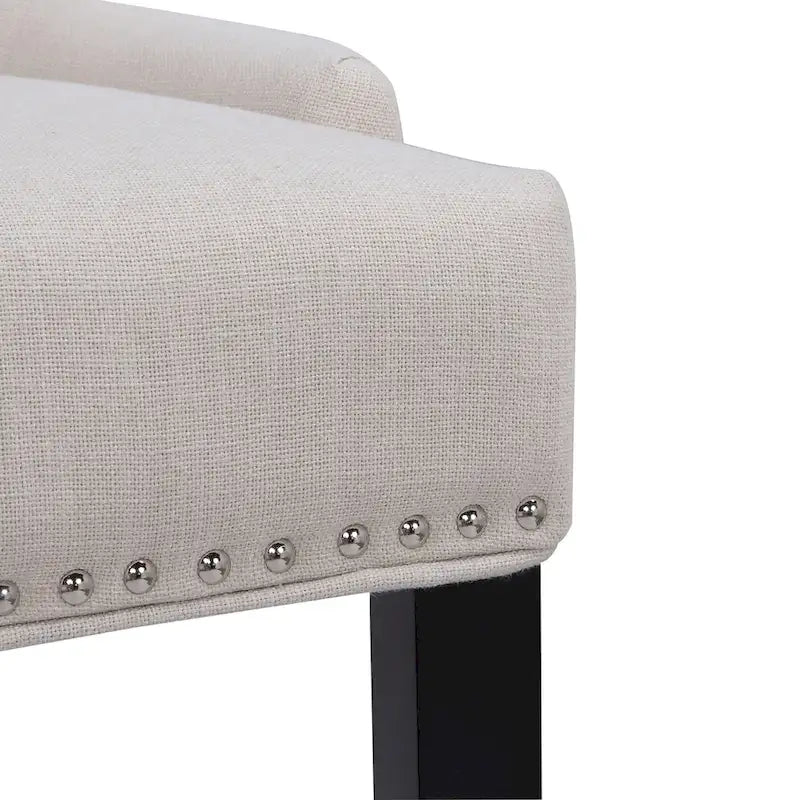 Chaise de salle à manger rembourrée en tissu de lin capitonné, avec clous décoratifs en laiton, beige