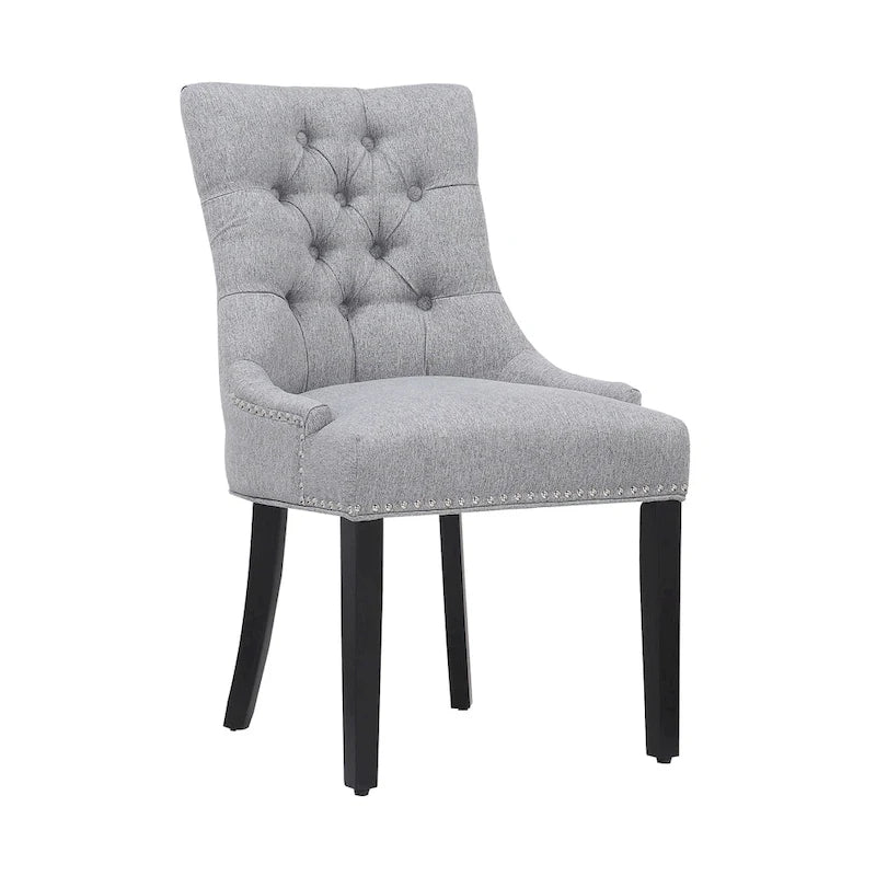 Chaise de salle à manger rembourrée en tissu de lin capitonné, avec clous décoratifs en laiton, beige
