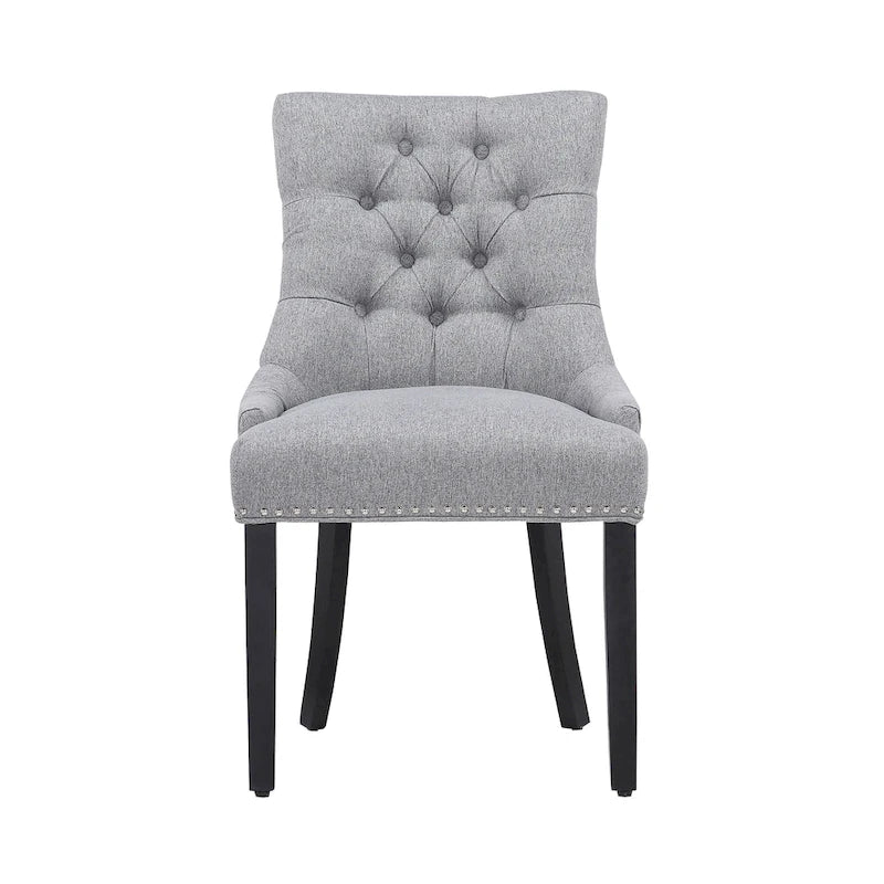Chaise de salle à manger rembourrée en tissu de lin capitonné, avec clous décoratifs en laiton, beige