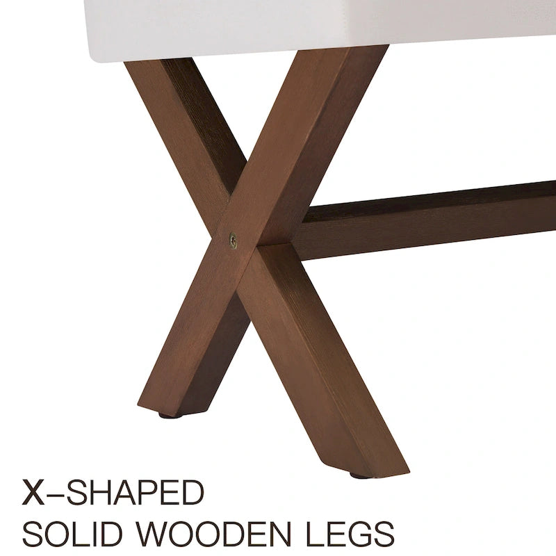 Panca imbottita da ingresso con gambe a X, grigia, bianca e beige