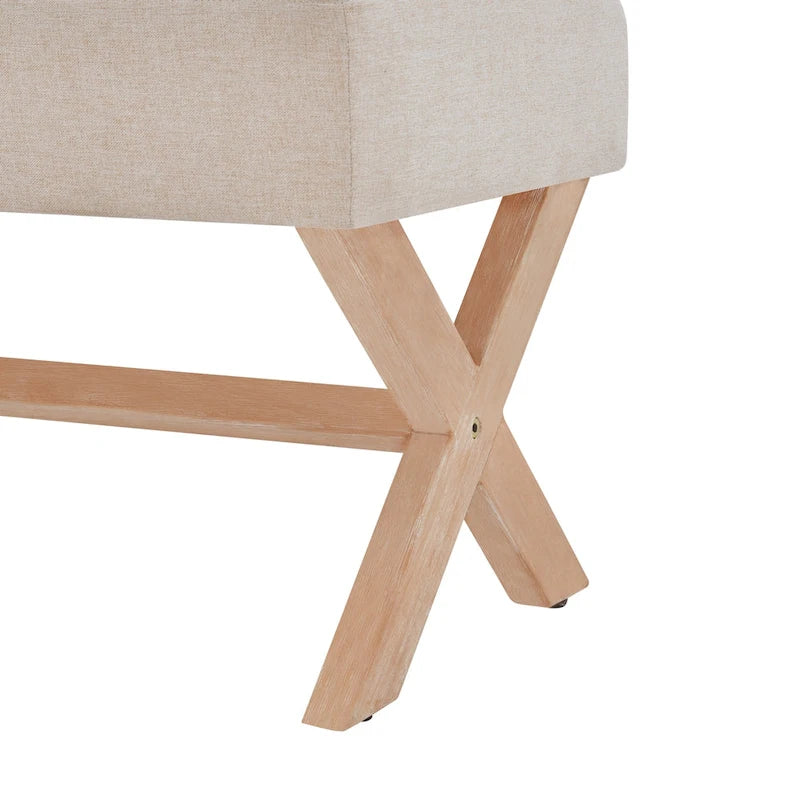 Panca imbottita da ingresso con gambe a X, grigia, bianca e beige