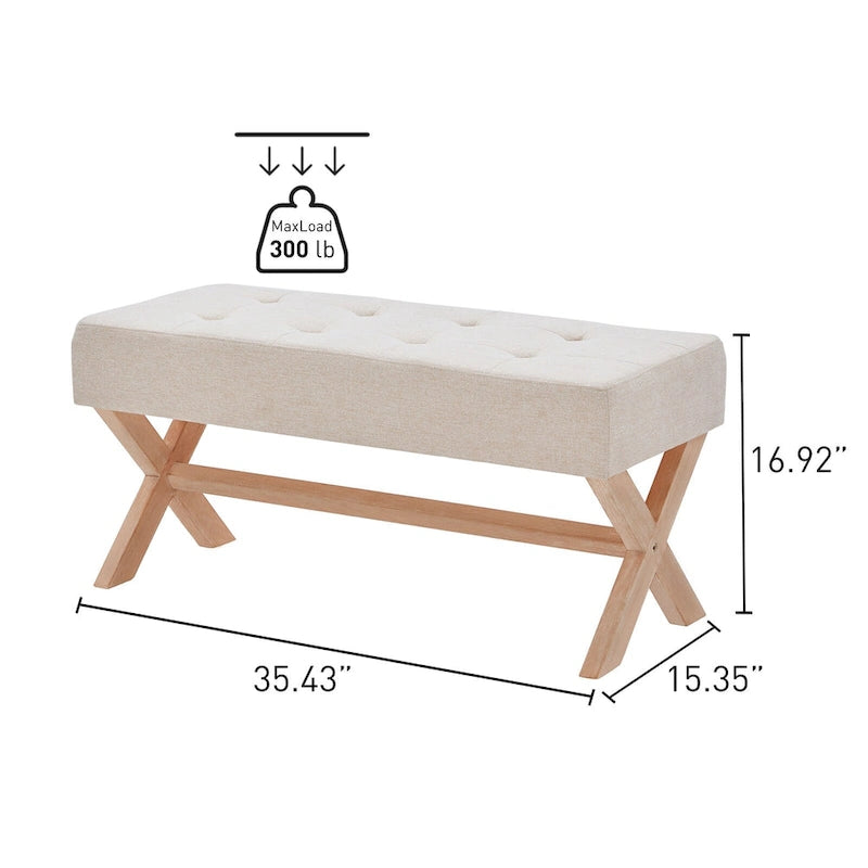 Panca imbottita da ingresso con gambe a X, grigia, bianca e beige