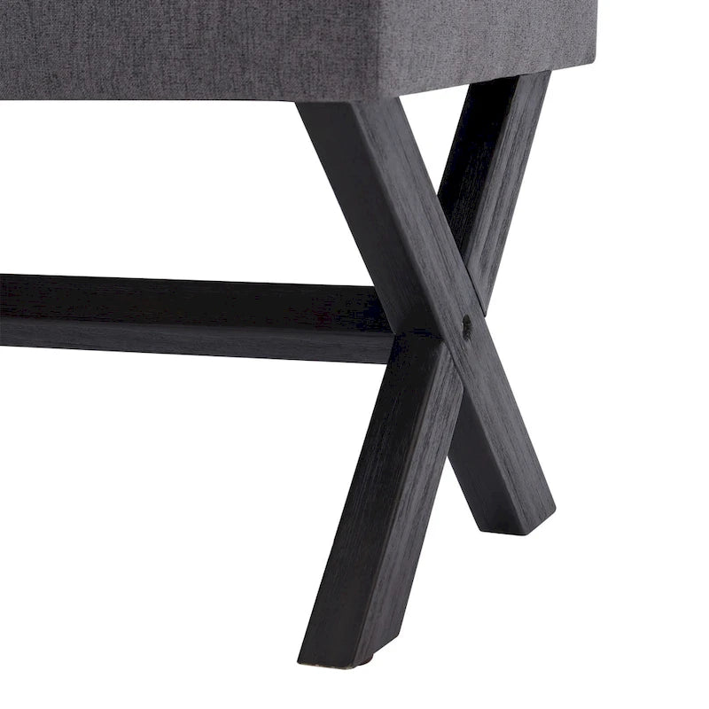 Panca imbottita da ingresso con gambe a X, grigia, bianca e beige