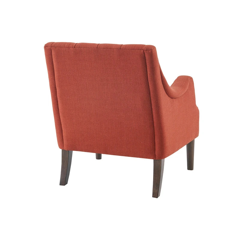 Poltrona decorativa imbottita con bottoni, cuscino removibile e gambe in legno massello