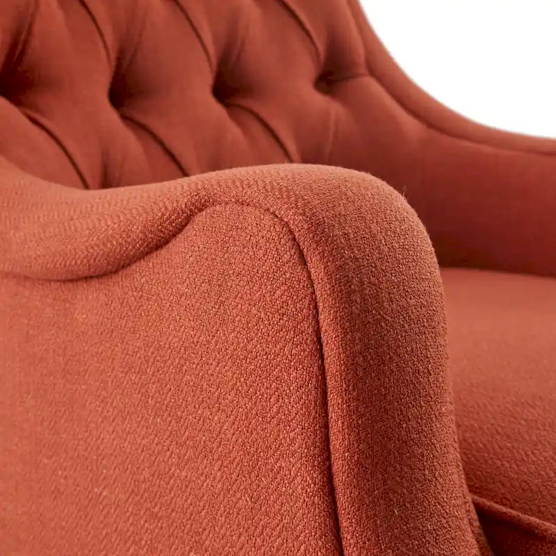 Poltrona decorativa imbottita con bottoni, cuscino removibile e gambe in legno massello