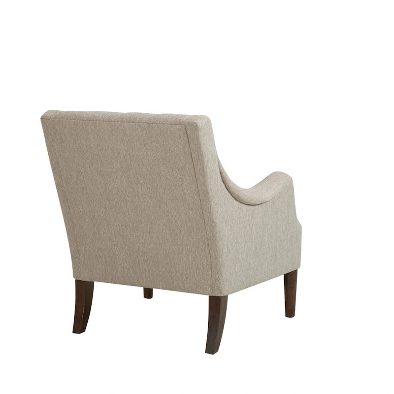 Poltrona decorativa imbottita con bottoni, cuscino removibile e gambe in legno massello
