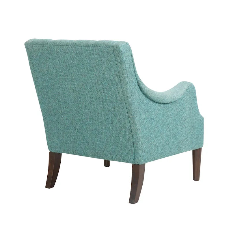 Poltrona decorativa imbottita con bottoni, cuscino removibile e gambe in legno massello