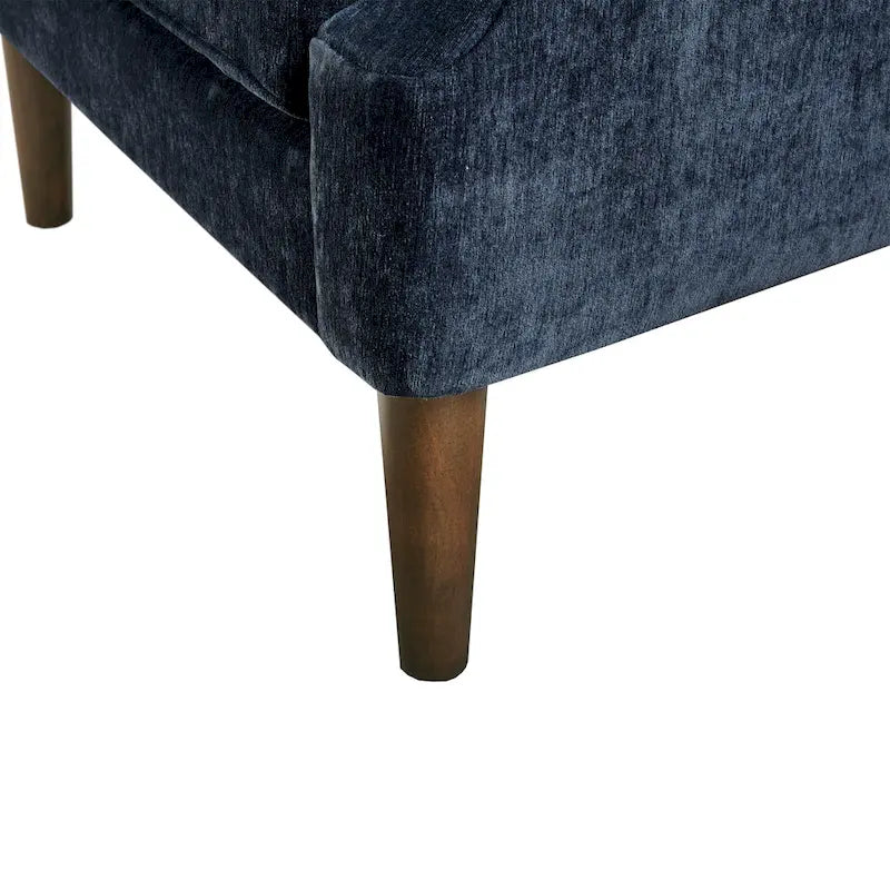 Poltrona decorativa imbottita con bottoni, cuscino removibile e gambe in legno massello