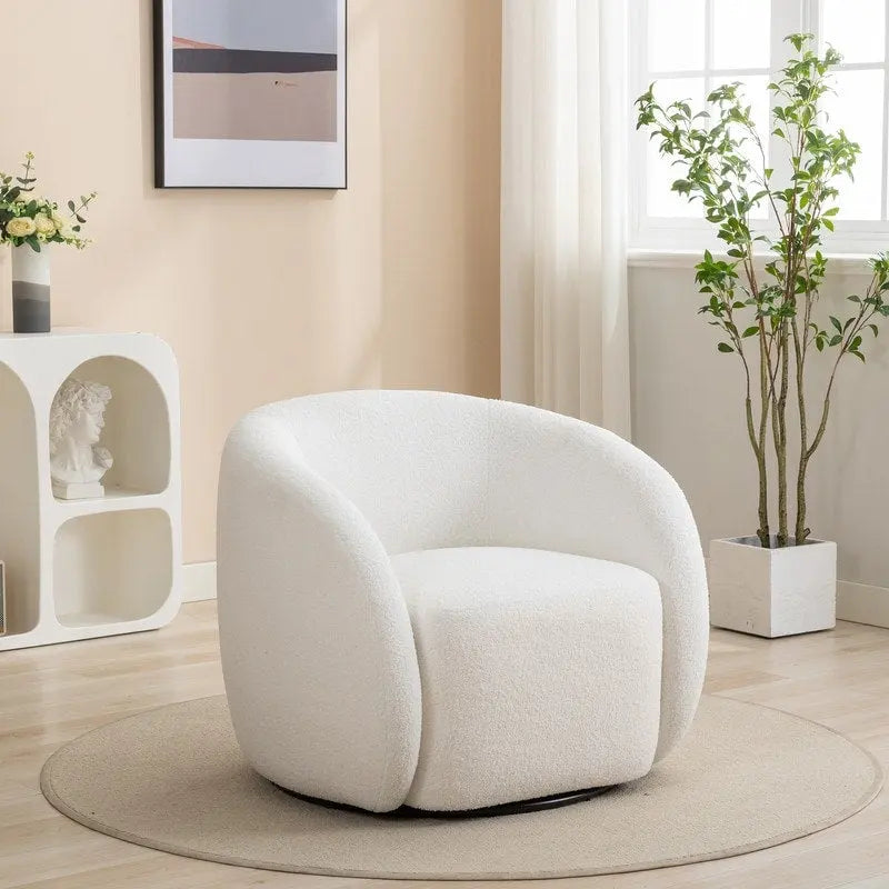 Upholstered Barrel Swivel Accent Armchair with Round Arms, Multi-Color Options