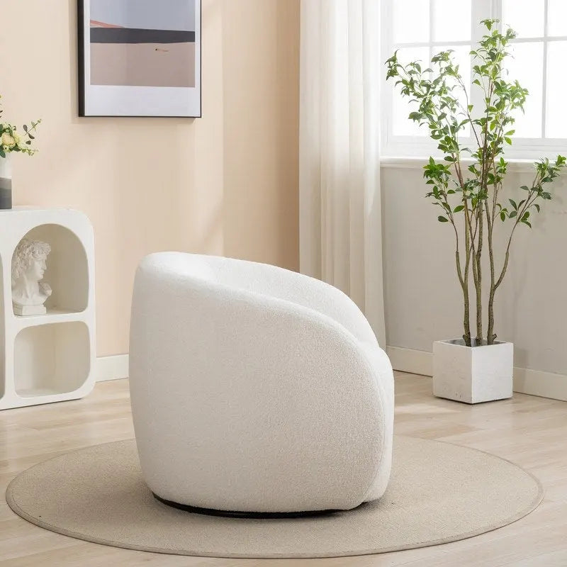 Poltroncina girevole a botte con braccioli arrotondati e rivestimento imbottito, opzioni multicolore