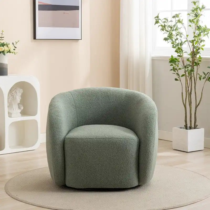 Poltroncina girevole a botte con braccioli arrotondati e rivestimento imbottito, opzioni multicolore