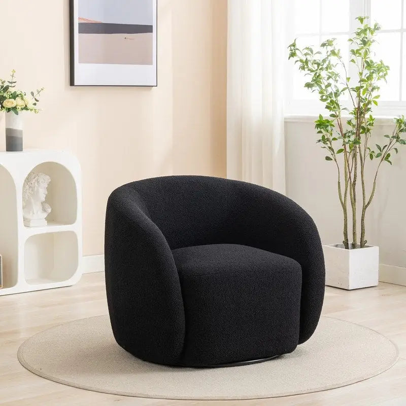 Poltroncina girevole a botte con braccioli arrotondati e rivestimento imbottito, opzioni multicolore