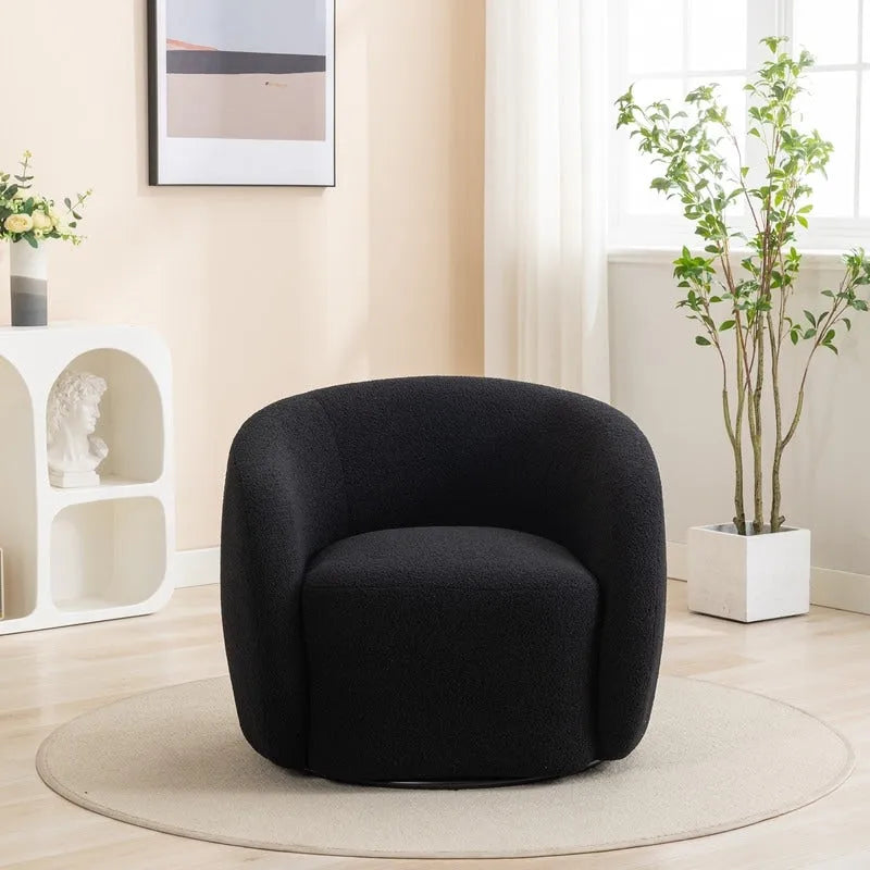 Poltroncina girevole a botte con braccioli arrotondati e rivestimento imbottito, opzioni multicolore