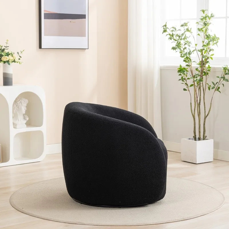 Poltroncina girevole a botte con braccioli arrotondati e rivestimento imbottito, opzioni multicolore