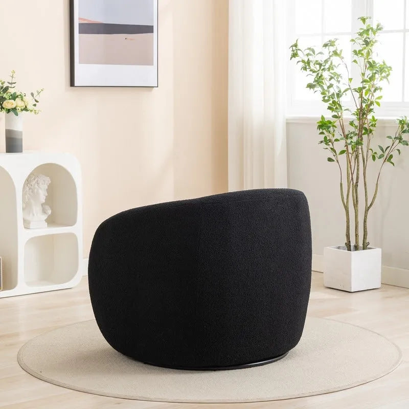 Poltroncina girevole a botte con braccioli arrotondati e rivestimento imbottito, opzioni multicolore