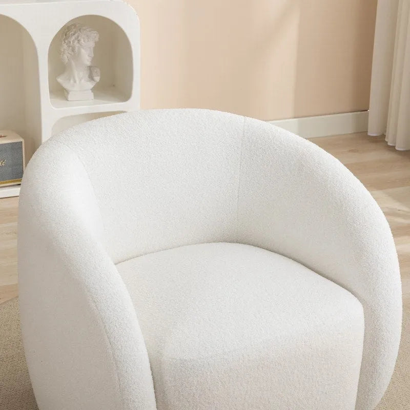 Poltroncina girevole a botte con braccioli arrotondati e rivestimento imbottito, opzioni multicolore