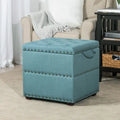 Quadratischer getufteter Stoffhocker mit abnehmbarem Tablettdeckel, blau