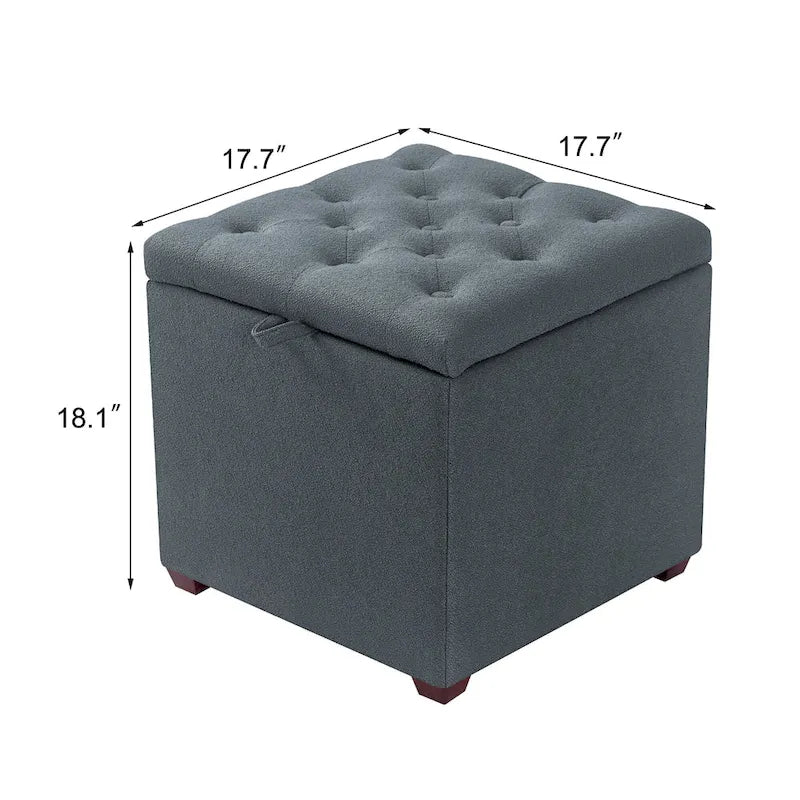 Quadratischer getufteter Stoffhocker mit abnehmbarem Tablettdeckel, blau