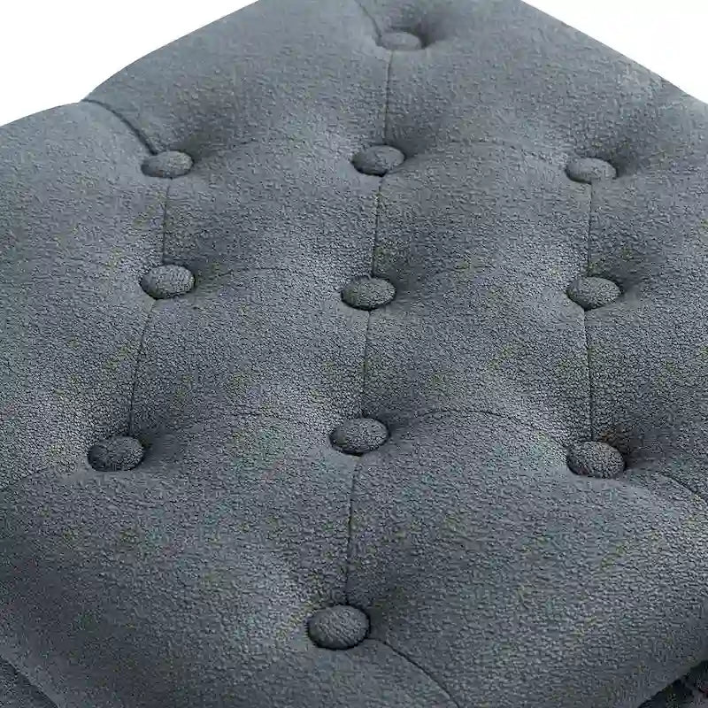 Quadratischer getufteter Stoffhocker mit abnehmbarem Tablettdeckel, blau