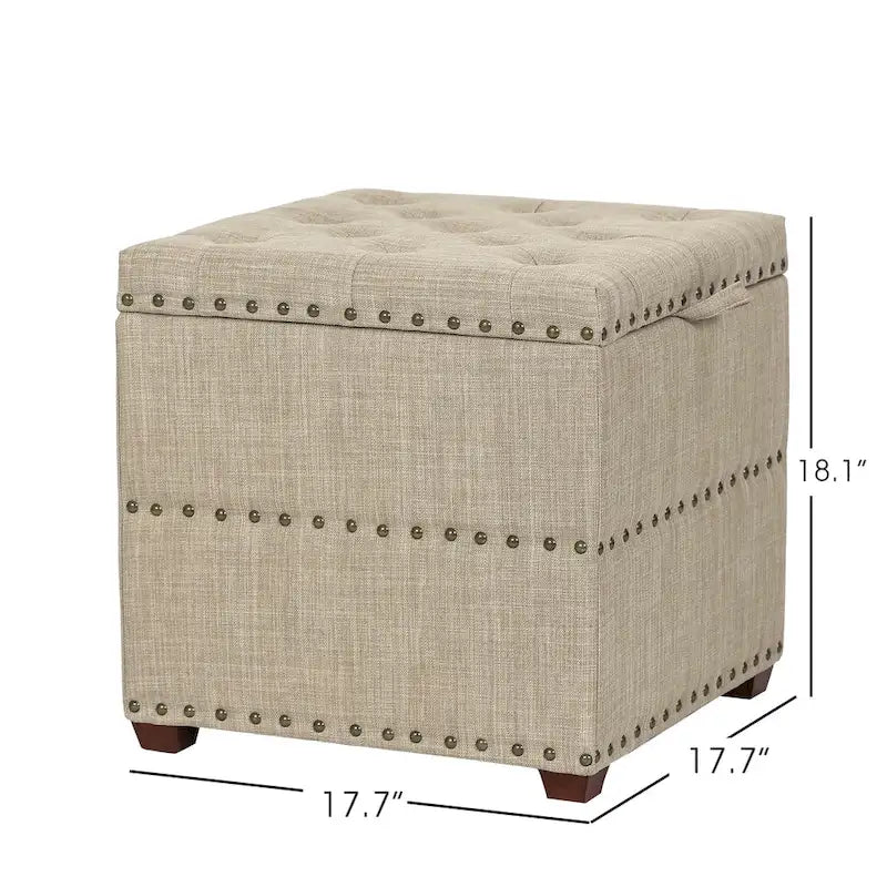 Quadratischer getufteter Stoffhocker mit abnehmbarem Tablettdeckel, blau