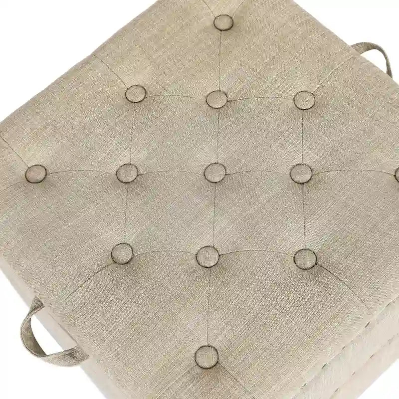 Quadratischer getufteter Stoffhocker mit abnehmbarem Tablettdeckel, blau