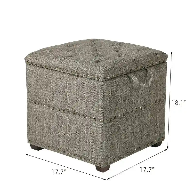 Quadratischer getufteter Stoffhocker mit abnehmbarem Tablettdeckel, blau