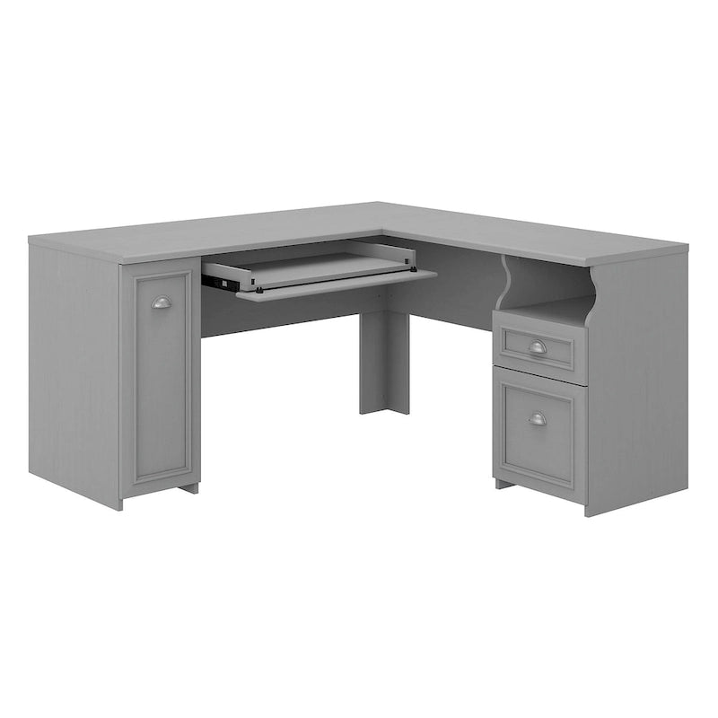 L Shaped Corner Desk with Drawers Cabinet and Storage Cape Cod Gray