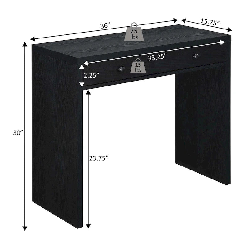 Bureau d’écriture moderne et minimaliste à tiroir unique, blanc, expresso ou noir