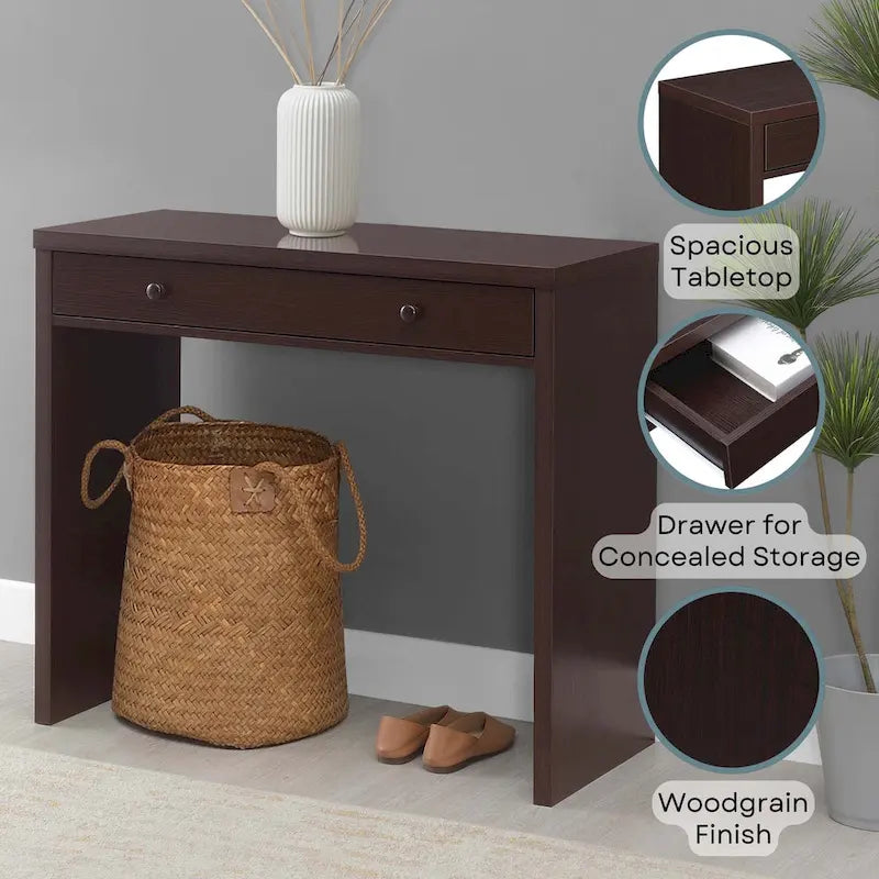 Bureau d’écriture moderne et minimaliste à tiroir unique, blanc, expresso ou noir