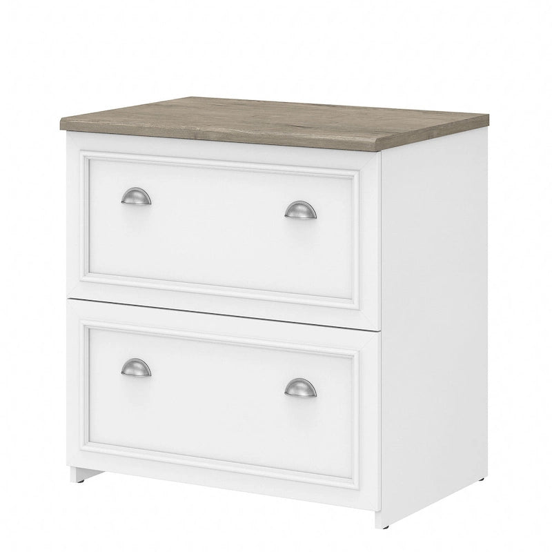 2-Drawer Lateral File Cabinet with Wood Top Off-White Farmhouse Style