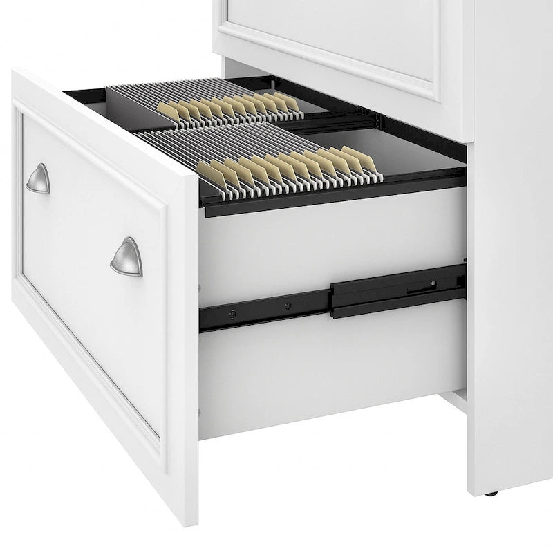 2-Drawer Lateral File Cabinet with Wood Top Off-White Farmhouse Style