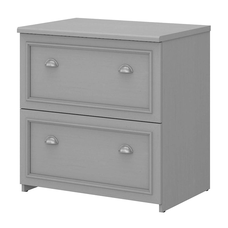 2-Drawer Lateral File Cabinet with Wood Top Off-White Farmhouse Style