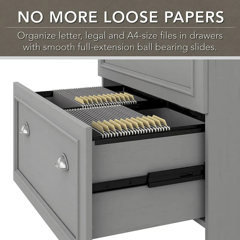 2-Drawer Lateral File Cabinet with Wood Top Off-White Farmhouse Style