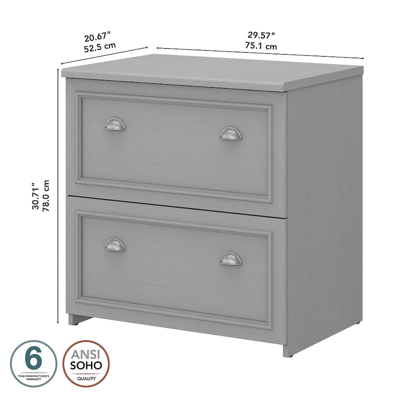 2-Drawer Lateral File Cabinet with Wood Top Off-White Farmhouse Style