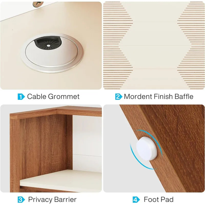 Walnut Brown Beige Panel Reception Counter Desk with Power Cord Hole