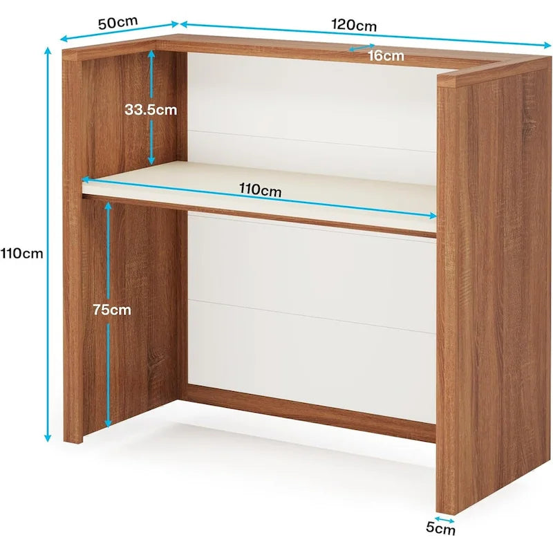 Walnut Brown Beige Panel Reception Counter Desk with Power Cord Hole