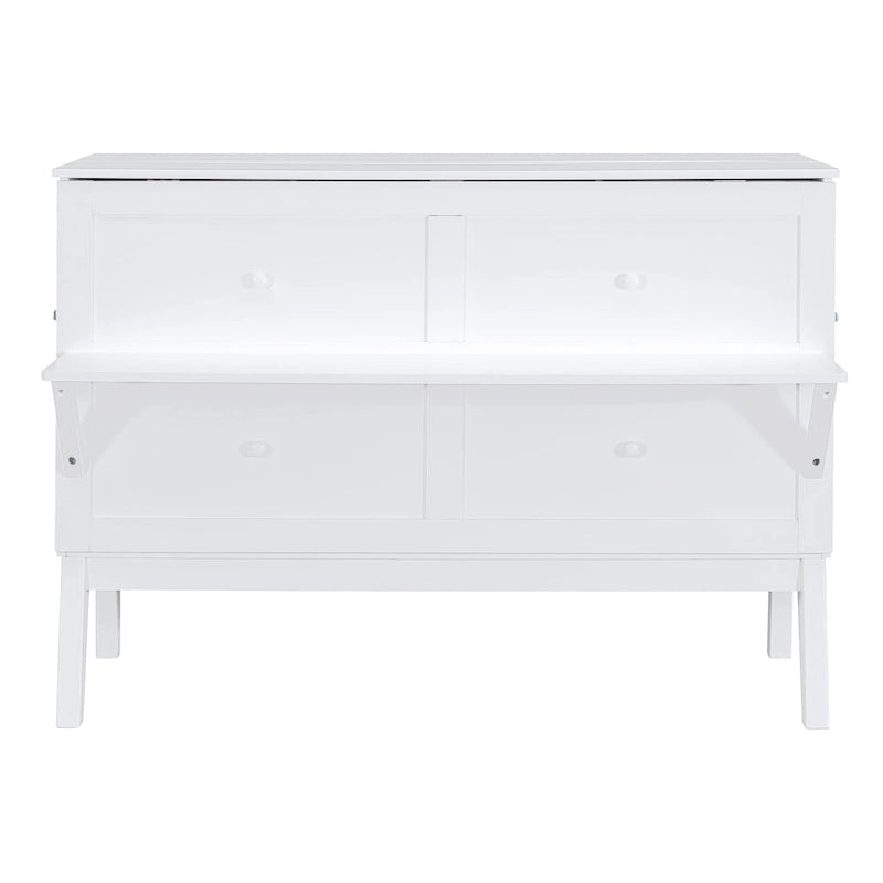 Lit escamotable queen-size avec port de recharge USB et étagères coulissantes, gris
