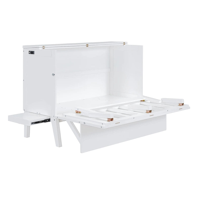 Lit escamotable queen-size avec port de recharge USB et étagères coulissantes, gris