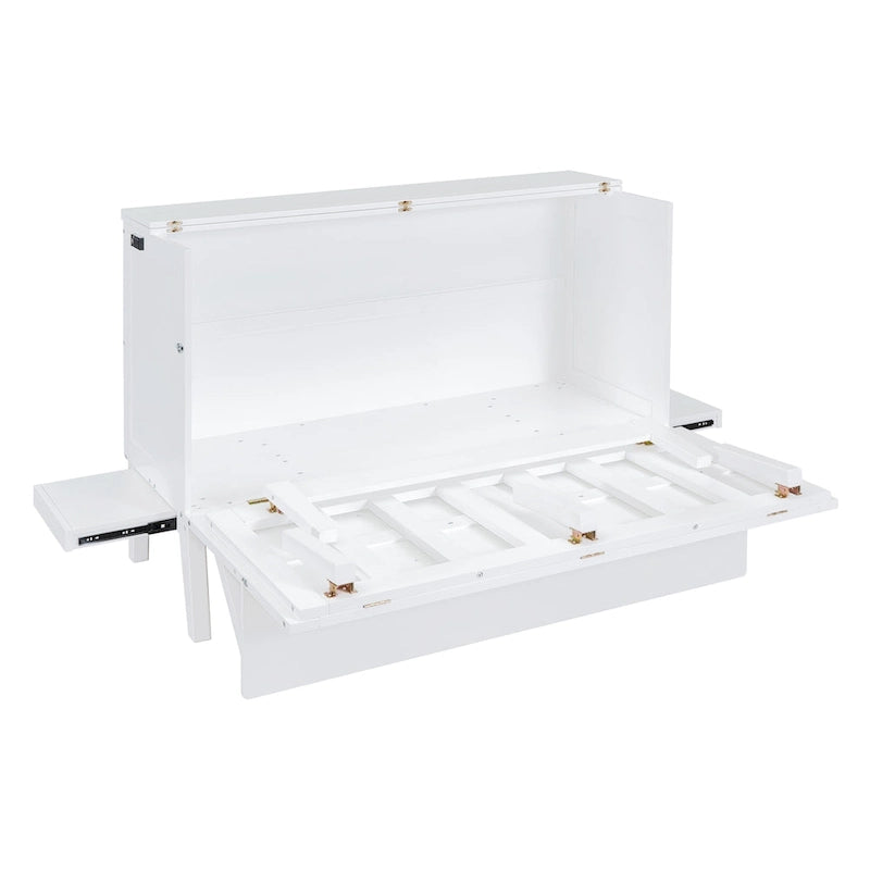 Lit escamotable queen-size avec port de recharge USB et étagères coulissantes, gris