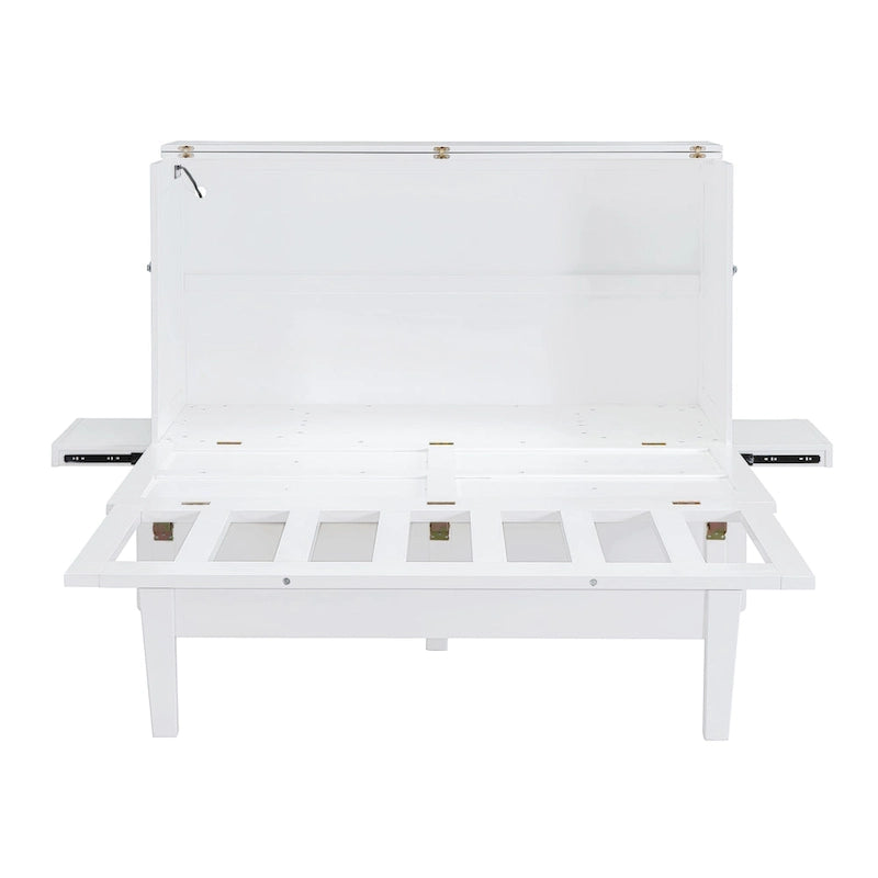 Lit escamotable queen-size avec port de recharge USB et étagères coulissantes, gris